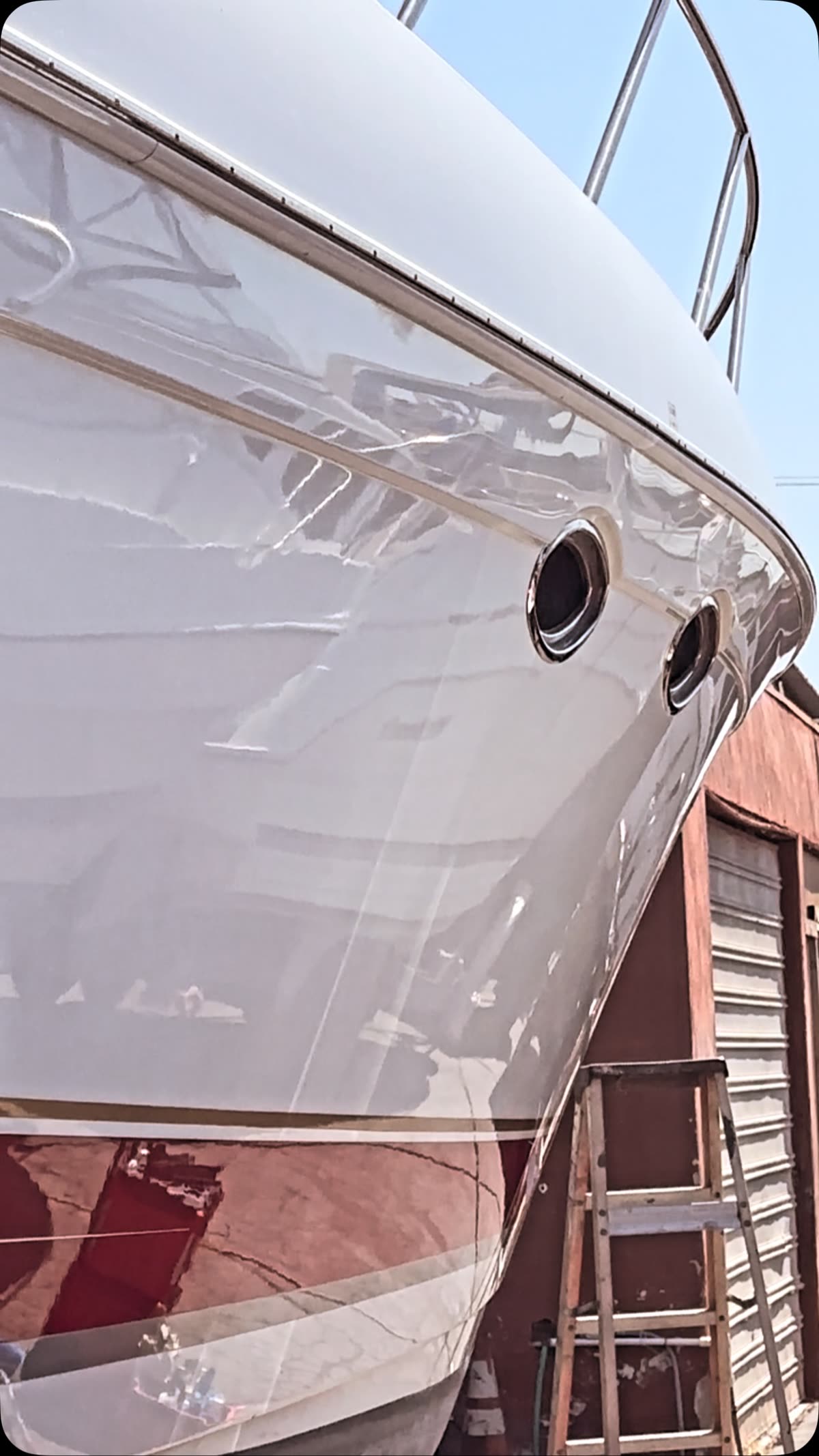 Bow of a Formula boat polished to a high gloss